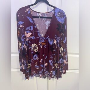 Free People Burgundy Floral Blouse